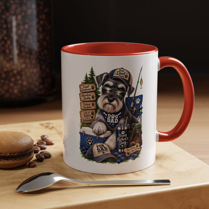 Schnauzer Dad Accent Coffee Mug – "Dog Dad" Camping Paw Print Design (11/15oz)