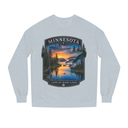 Minnesota Lakes Crewneck Sweatshirt — 'Land of 10,000 Lakes' Sunset Scenic Sweatshirt