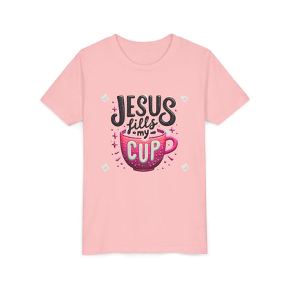 Jesus Fills My Cup Youth Tee — Christian Faith Kids Shirt