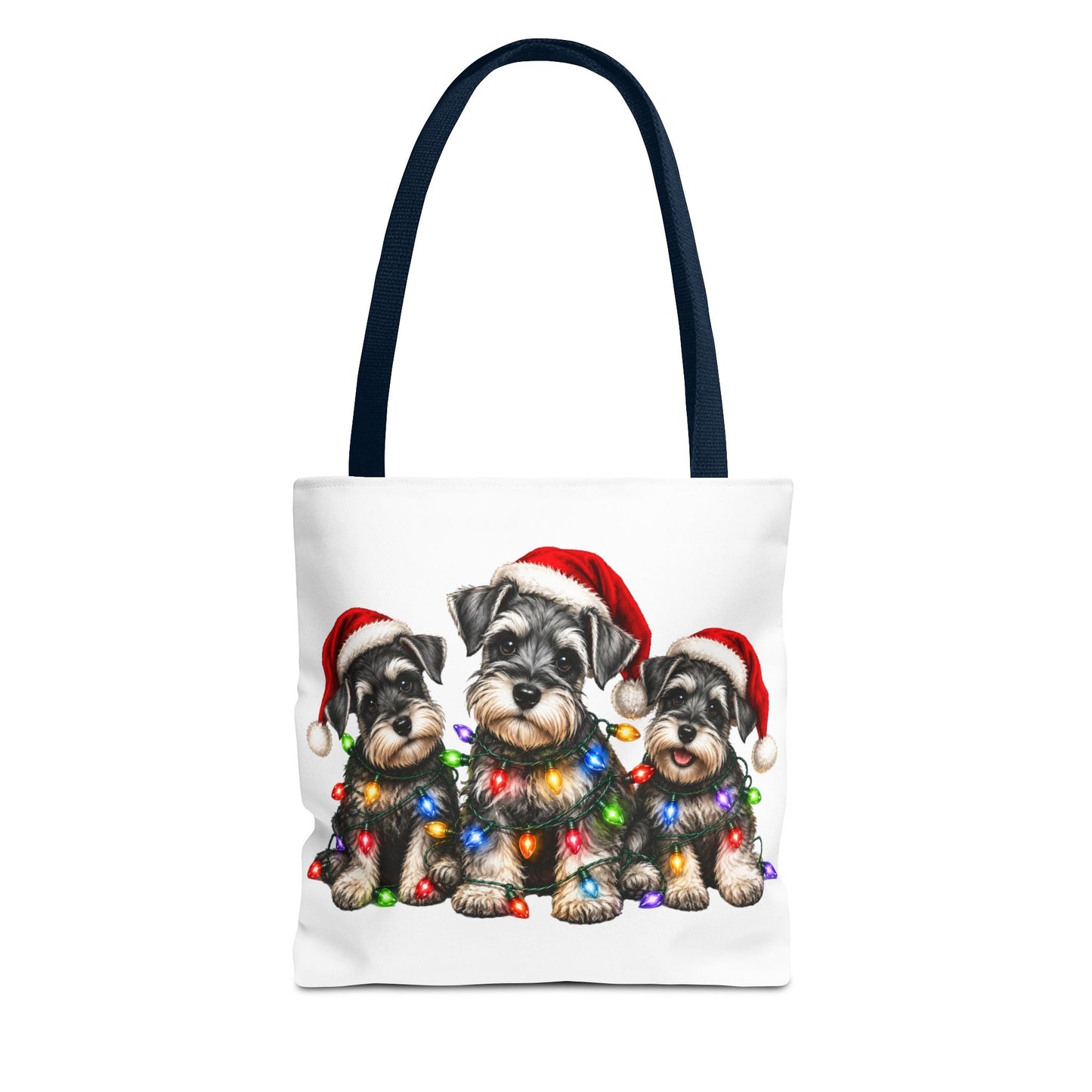 Christmas Schnauzer Tote Bag — Cute Puppies in Santa Hats & Holiday Lights