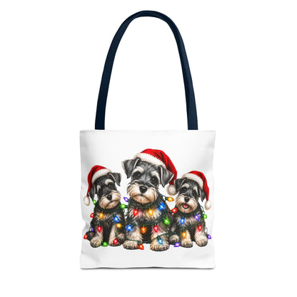 Christmas Schnauzer Tote Bag — Cute Puppies in Santa Hats & Holiday Lights