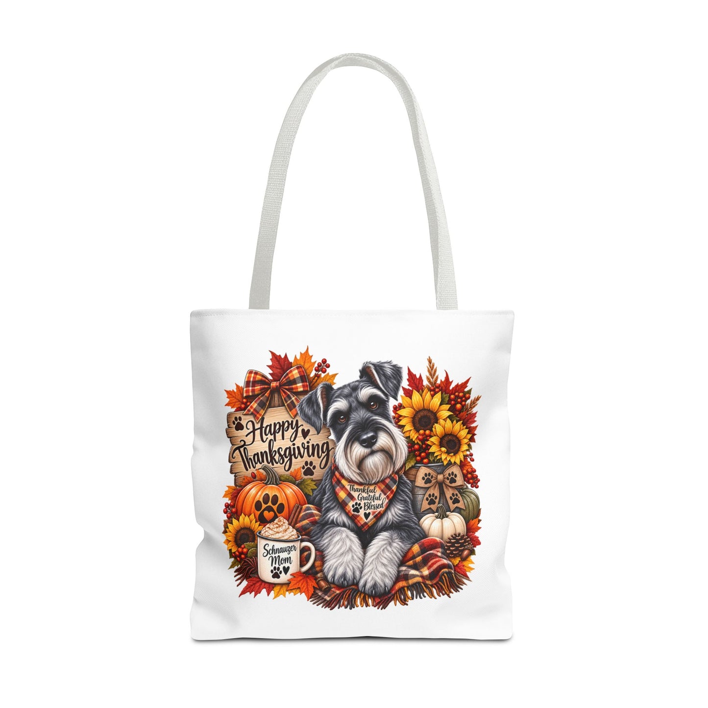 Thanksgiving Schnauzer Tote Bag — Happy Thanksgiving Fall Harvest Design