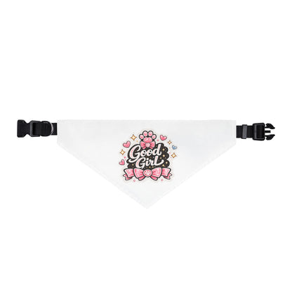 Clip-On Pet Bandana — 'Good Girl' Pink Paw Floral Dog Bandana Collar Accessory