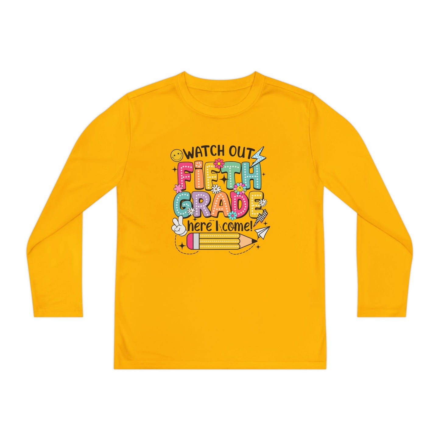 Youth Long Sleeve Tee - "Watch Out Fifth Grade Here I Come" Back-to-School Shirt