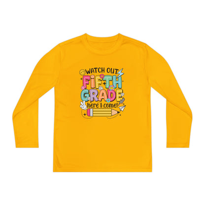 Youth Long Sleeve Tee - "Watch Out Fifth Grade Here I Come" Back-to-School Shirt