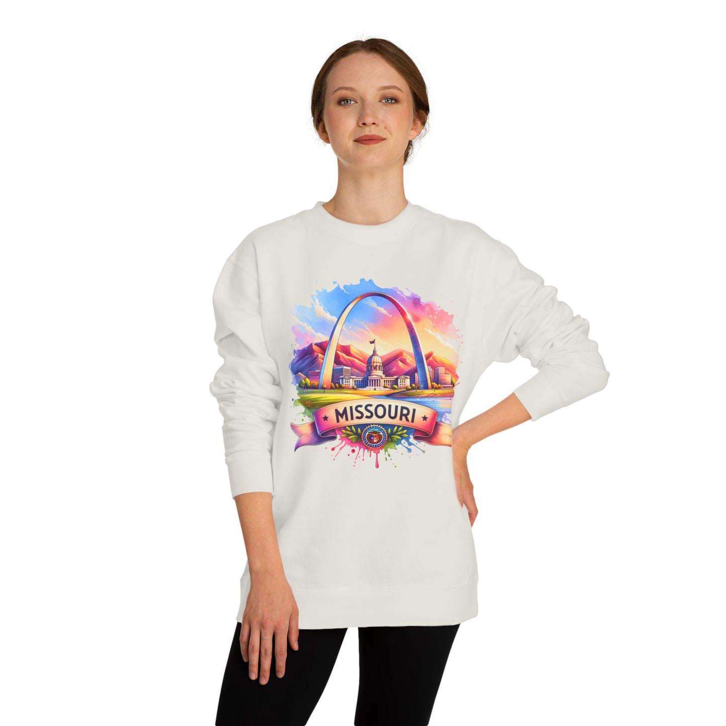 Missouri Arch Watercolor Sweatshirt — Colorful St. Louis Landmark Crewneck