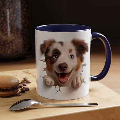 Australian Shepherd Peeking Coffee Mug — Cute Puppy Accent Mug (11/15oz)