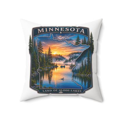 Minnesota Lakes Scenic Throw Pillow — 'Land of 10,000 Lakes' Sunset Cabin Decor