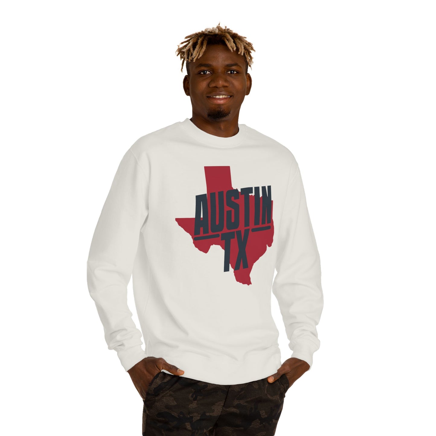 Austin TX Sweatshirt — Red Texas State Graphic Crewneck