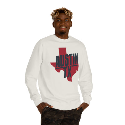 Austin TX Sweatshirt — Red Texas State Graphic Crewneck