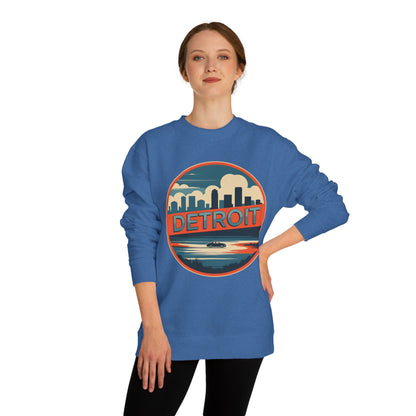 Detroit Skyline Crewneck Sweatshirt — Retro Sunset City Graphic