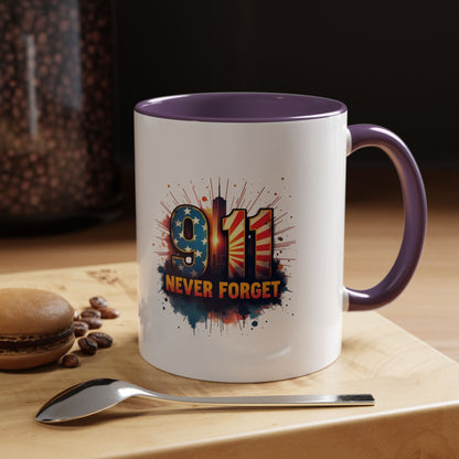 9/11 Never Forget Coffee Mug — Patriotic Memorial Accent Mug