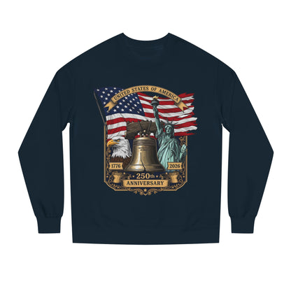 Liberty 250th Anniversary Sweatshirt — USA Flag, Statue of Liberty & Liberty Bell Design
