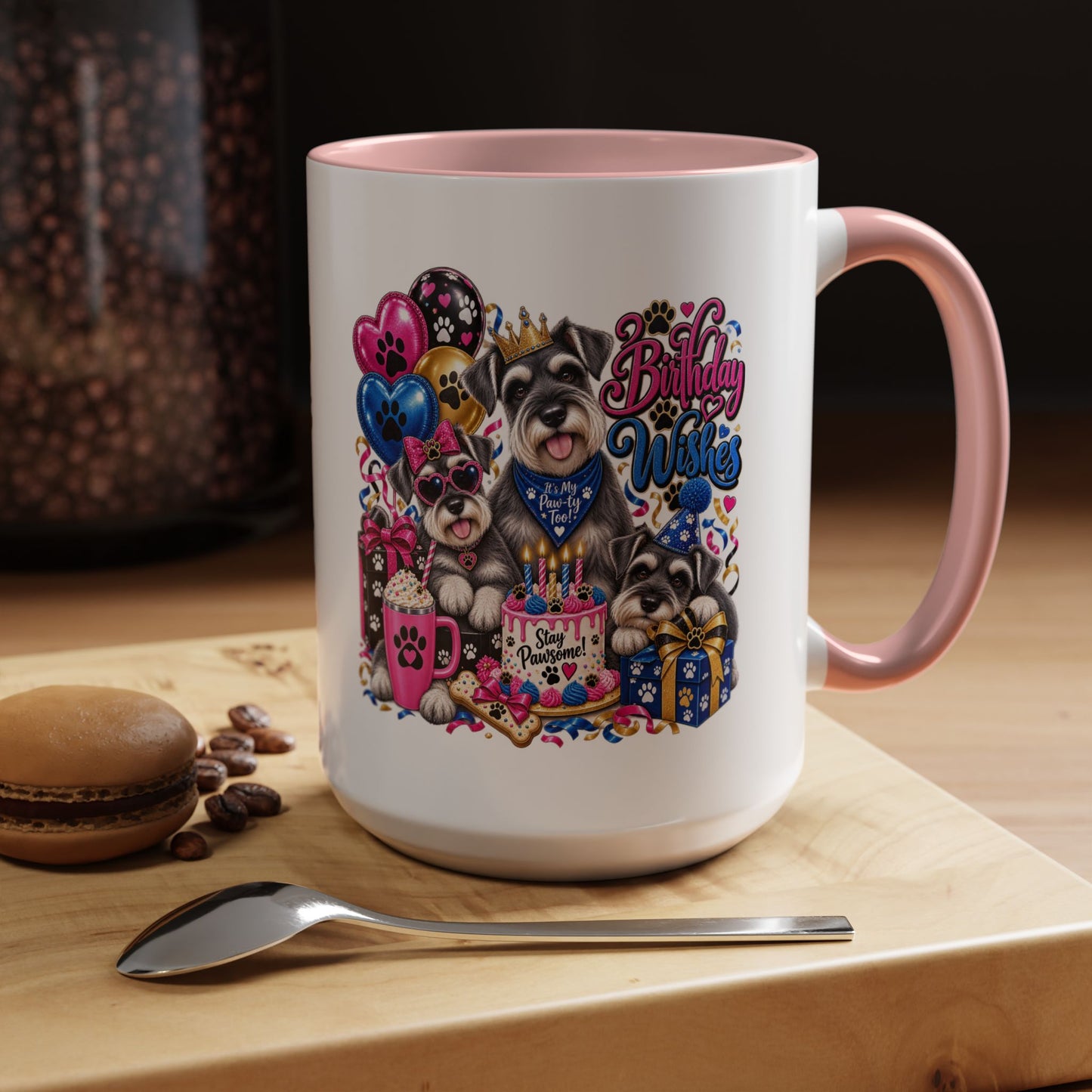 Birthday Wishes Dog Coffee Mug — Cute Paw Print Celebration Mug (11/15oz)