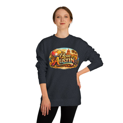 I Love Austin Crewneck Sweatshirt – Retro Texas Cityscape Pullover