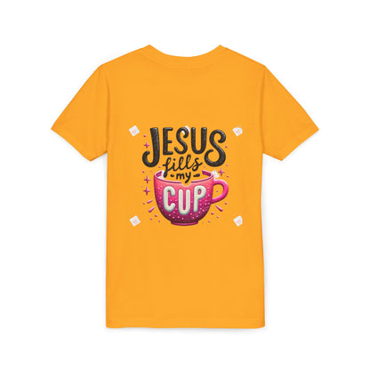 Jesus Fills My Cup Youth Tee — Christian Faith Kids Shirt