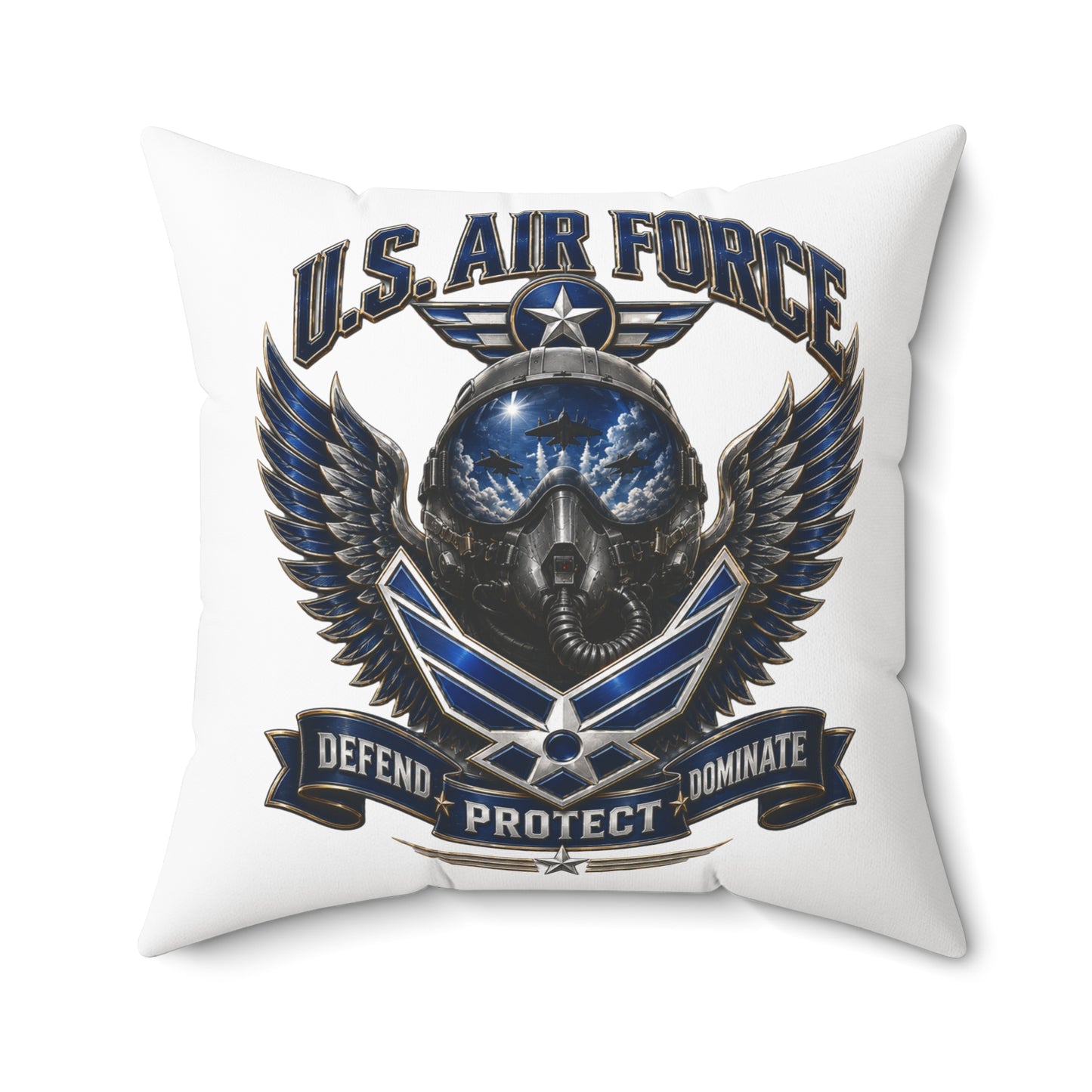 U.S. Air Force Emblem Throw Pillow — Defend Protect Dominate Military Decorative Pillow