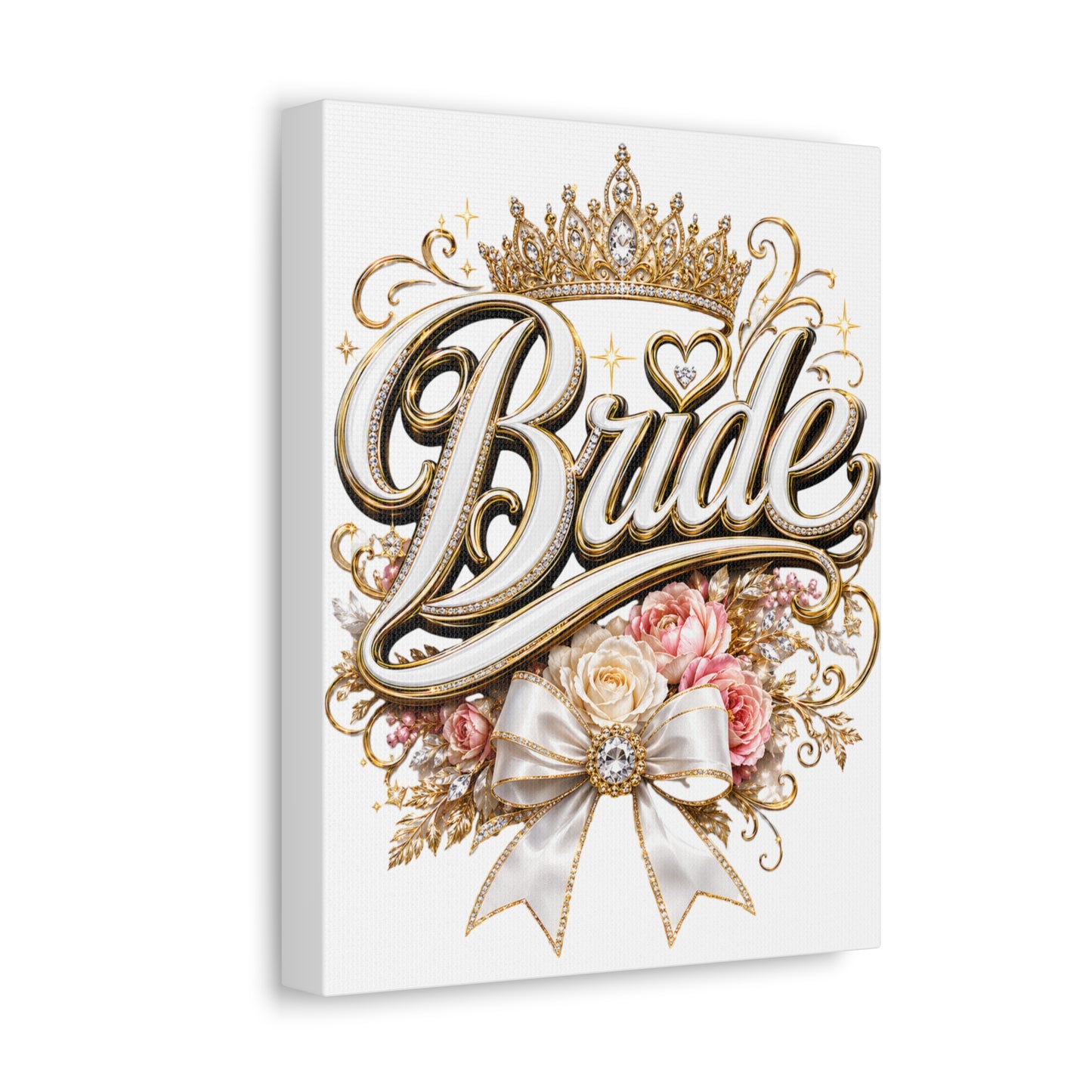 Bride Stretched Canvas – Gold Crown Floral Wedding Wall Art