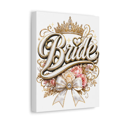 Bride Stretched Canvas – Gold Crown Floral Wedding Wall Art