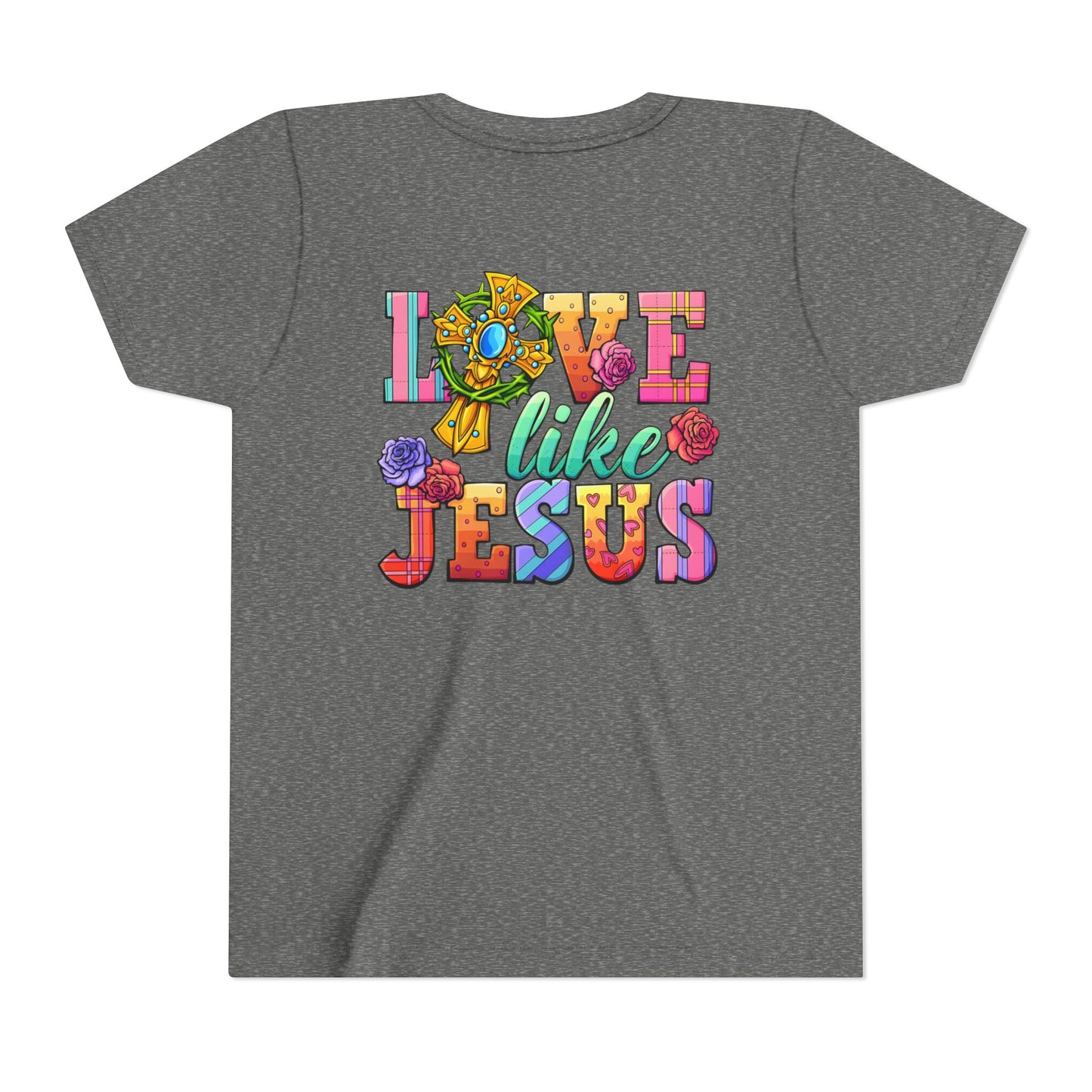Youth Tee — "Love Like Jesus" Colorful Faith Graphic