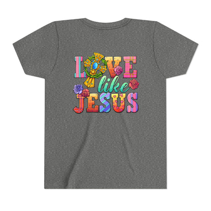 Youth Tee — "Love Like Jesus" Colorful Faith Graphic