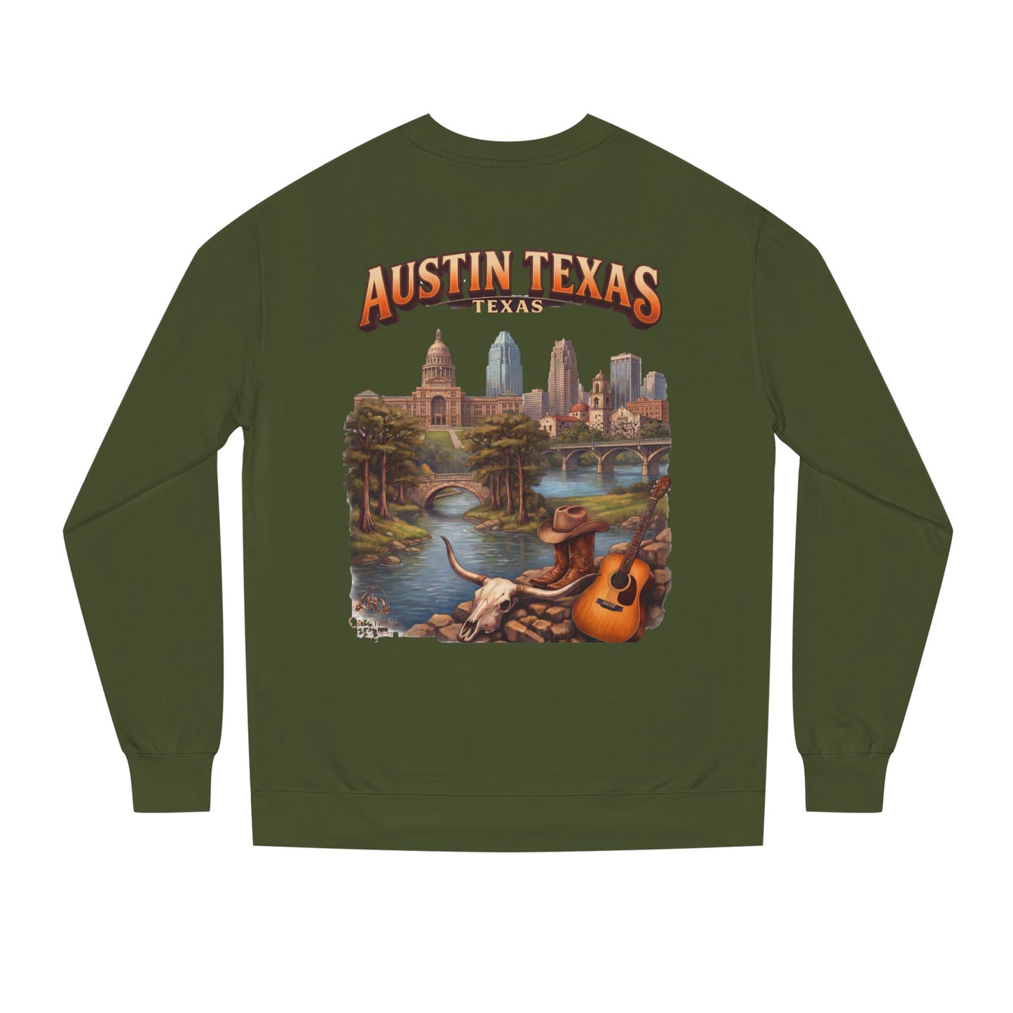 Austin Texas Sweatshirt — Vintage Cityscape & Guitar Crewneck