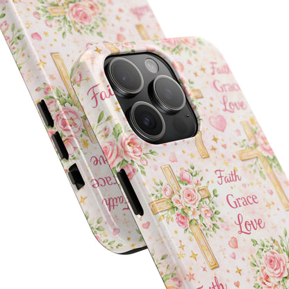 Faith Grace Love Cross Phone Case | Christian Floral iPhone Case