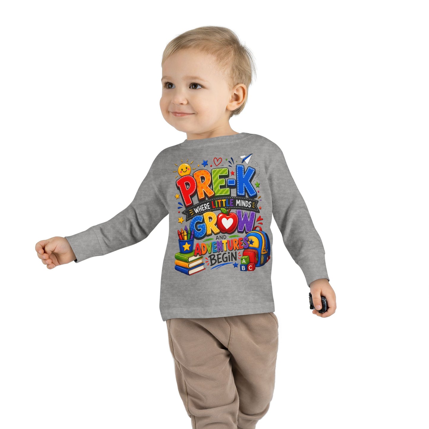 Pre-K Toddler Long Sleeve Tee – "Where Little Minds Grow and Adventures Begin" Back-to-School Shirt