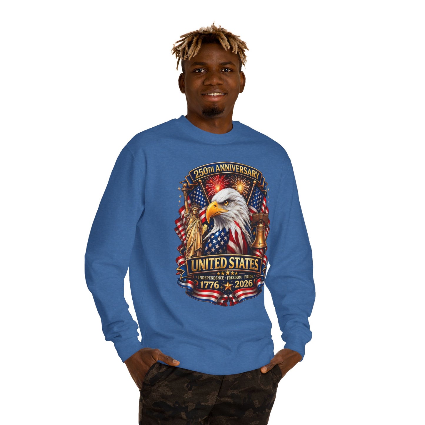 250th Anniversary United States Crewneck Sweatshirt — Eagle & American Flag 1776–2026