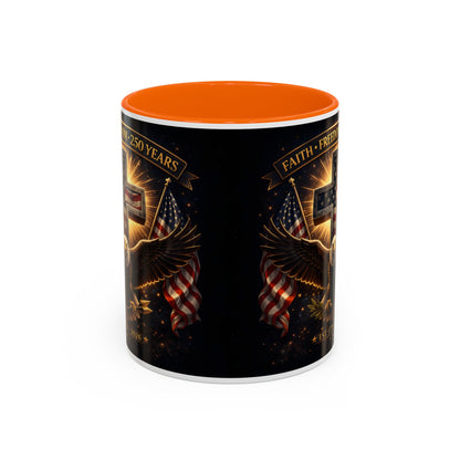 Patriotic Faith & Freedom Accent Coffee Mug — Eagle, Cross & American Flag (1776–2026)