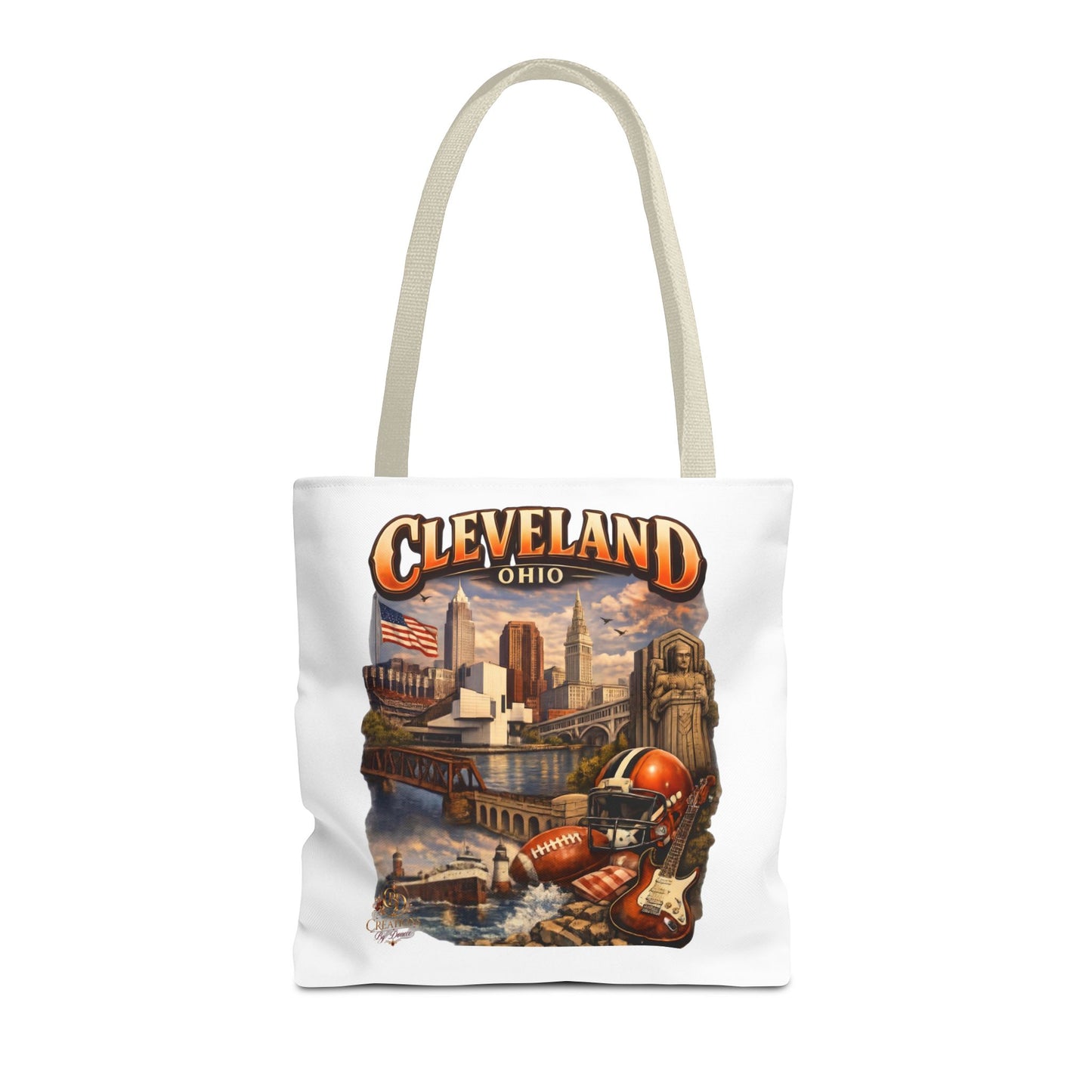 Cleveland Cityscape Tote Bag — Vintage Ohio Skyline & Sports Montage