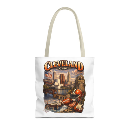 Cleveland Cityscape Tote Bag — Vintage Ohio Skyline & Sports Montage