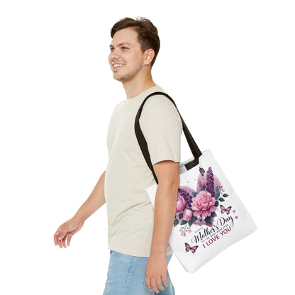 Mother's Day Floral Tote Bag - "Happy Mother's Day I Love You" Heart Bouquet