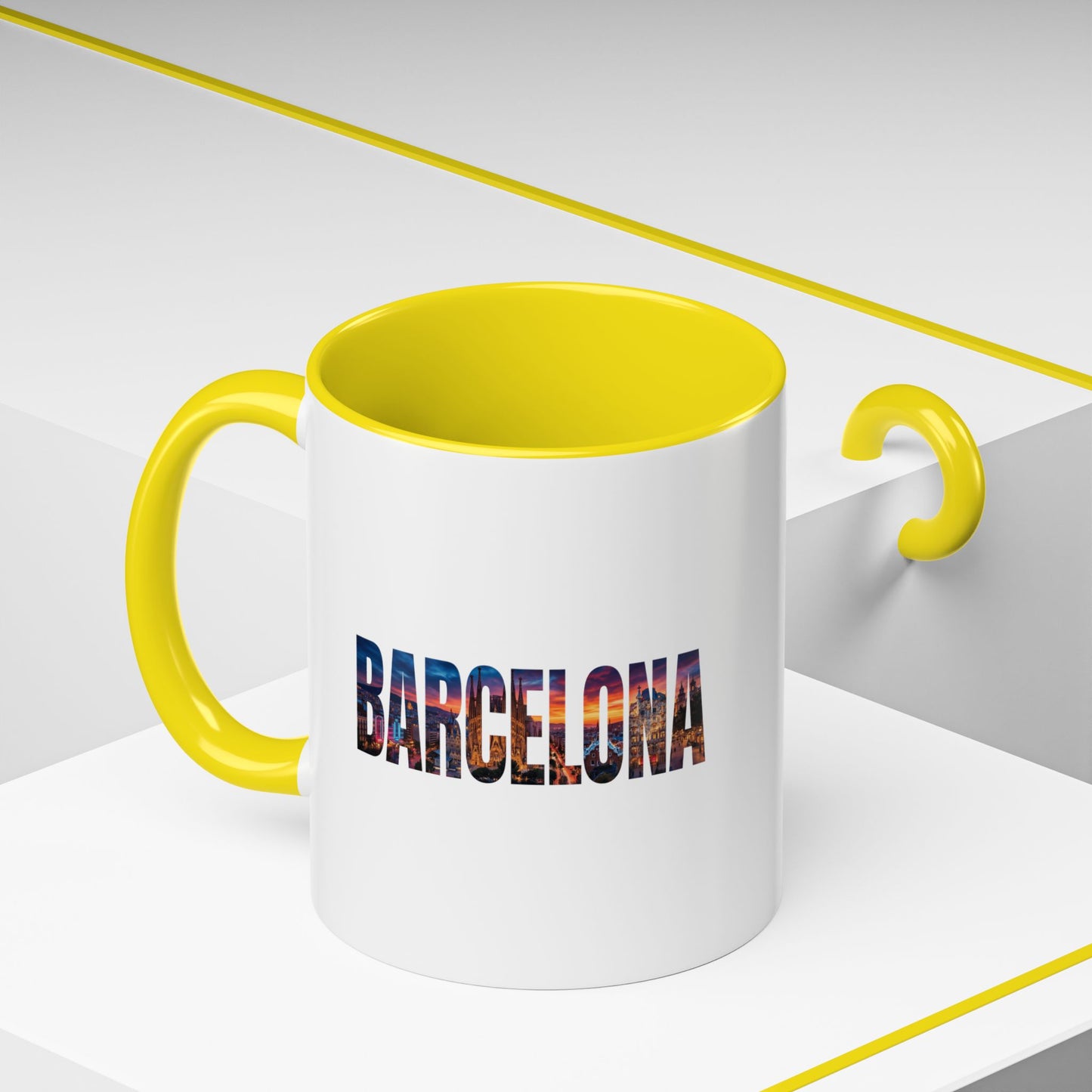 Barcelona Accent Coffee Mug — Scenic Cityscape Text Travel Souvenir (11/15oz)