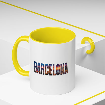 Barcelona Accent Coffee Mug — Scenic Cityscape Text Travel Souvenir (11/15oz)