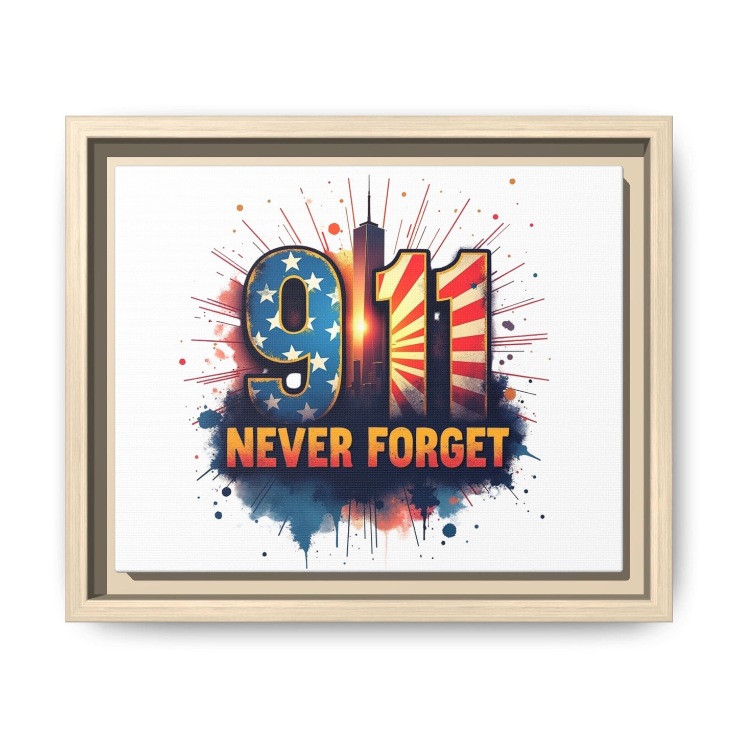 Framed Canvas Wall Art — “9·11 Never Forget” Memorial Print
