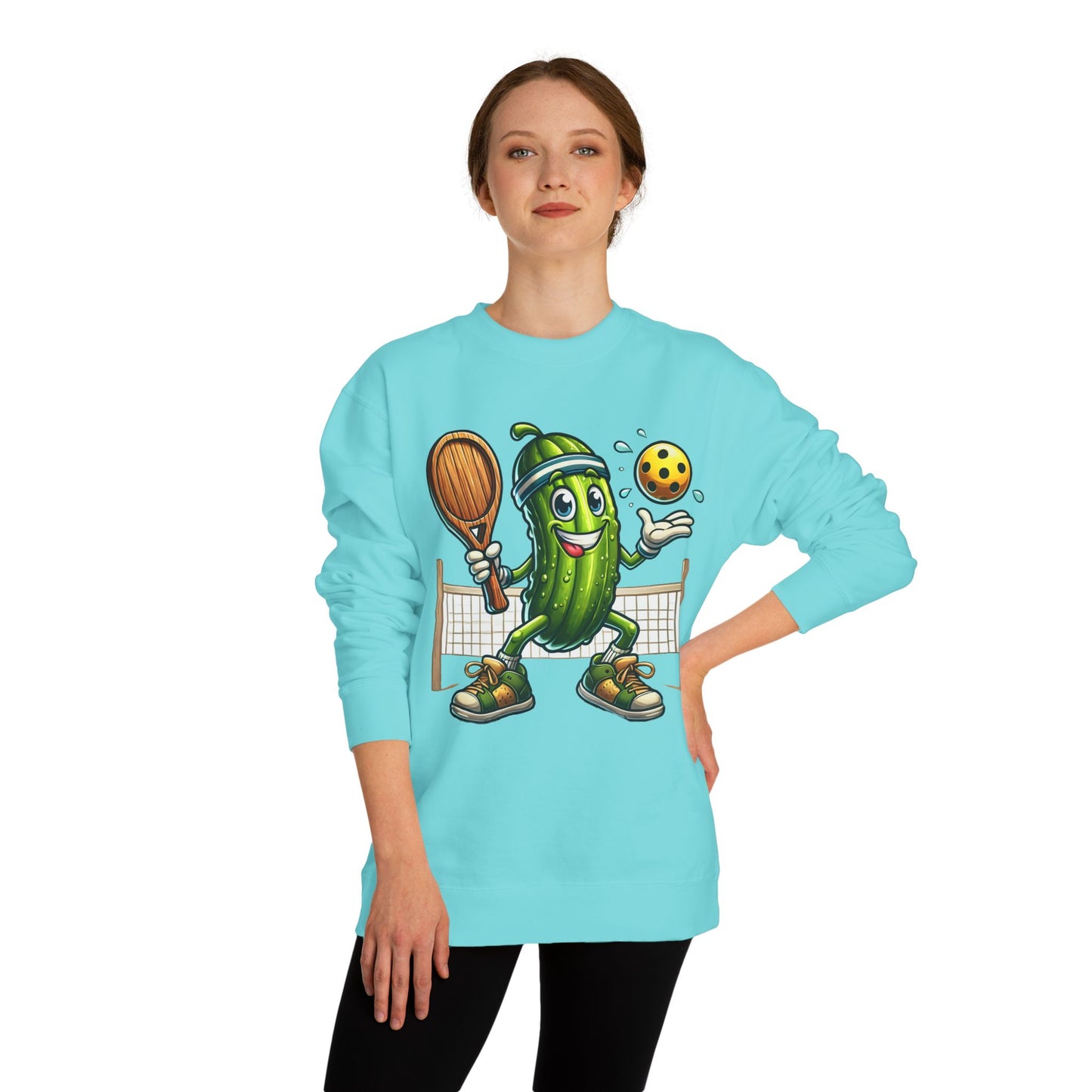Pickle Pickleball Crewneck Sweatshirt — Cute Pickle Playing Pickleball Graphic