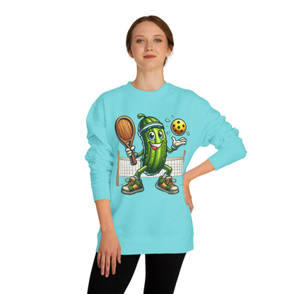 Pickle Pickleball Crewneck Sweatshirt — Cute Pickle Playing Pickleball Graphic