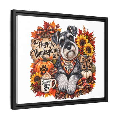 Happy Thanksgiving Schnauzer Framed Canvas — Autumn Dog Wall Art