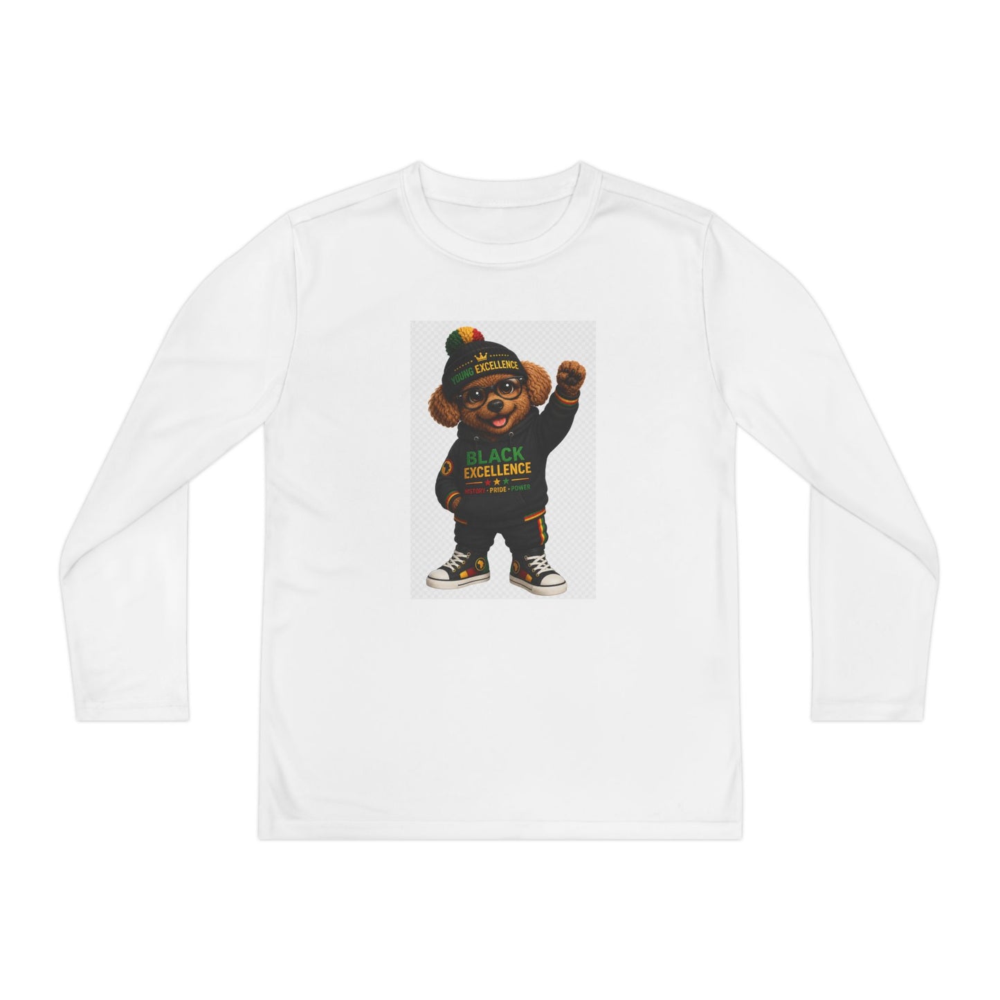 Youth Long Sleeve Tee — Black Excellence Bear Graphic