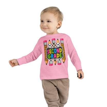 Second Grade Toddler Long Sleeve Tee – Colorful Pencil Back to School Shirt