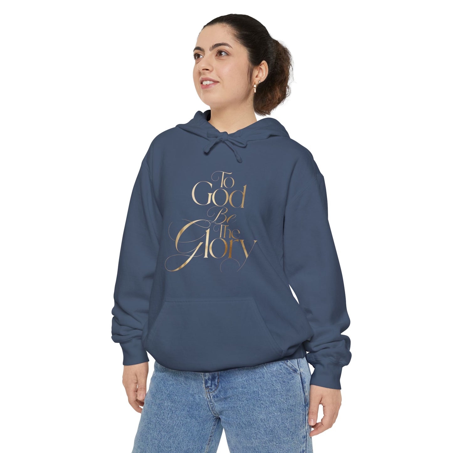 Hoodie — "For Good and For Glory" Gold Script Religious Pullover