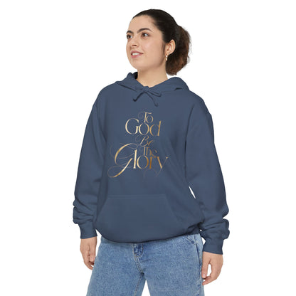 Hoodie — "For Good and For Glory" Gold Script Religious Pullover