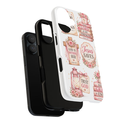 Christian Phone Case — Jesus Saves Floral Tough Case with 'God Is Within Her' & 'Trust God' Design