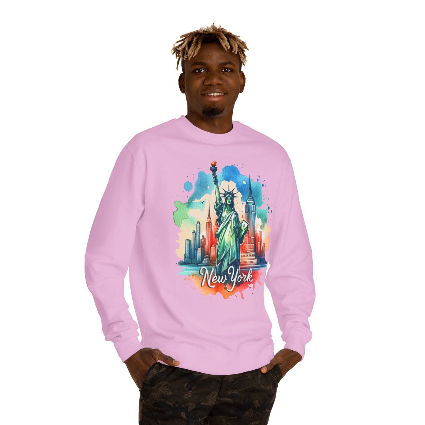 New York Skyline Sweatshirt — Colorful Statue of Liberty Cityscape Crewneck