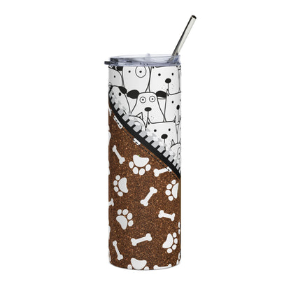 20oz Dog Pattern Stainless Steel Tumbler — Paw Prints & Pup Faces Travel Cup