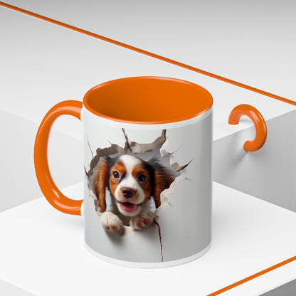 Puppy Peek 11/15oz Accent Coffee Mug — Cute Dog Breaking Through Design