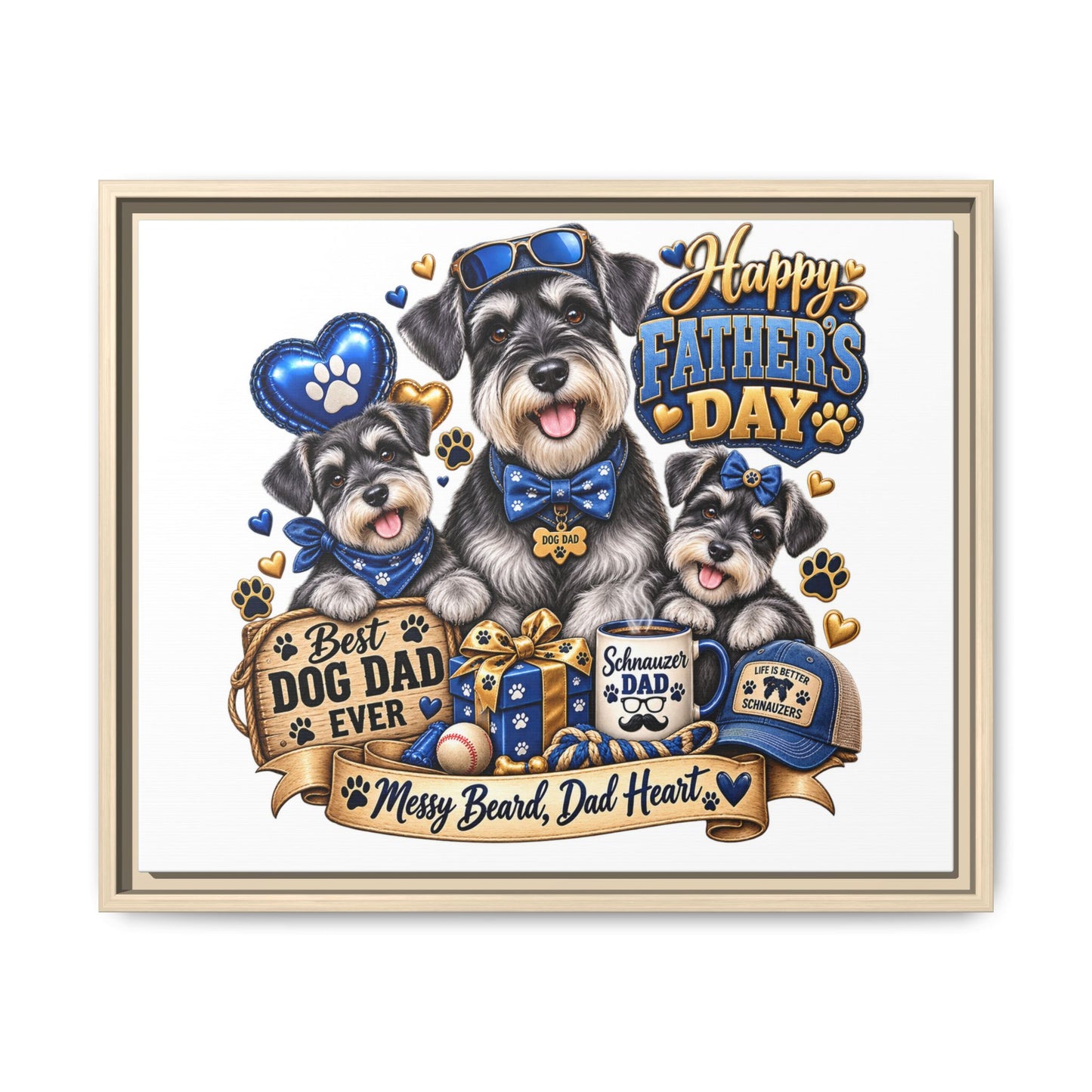 Happy Father's Day Schnauzer Canvas – Best Dog Dad Ever Framed Wall Art