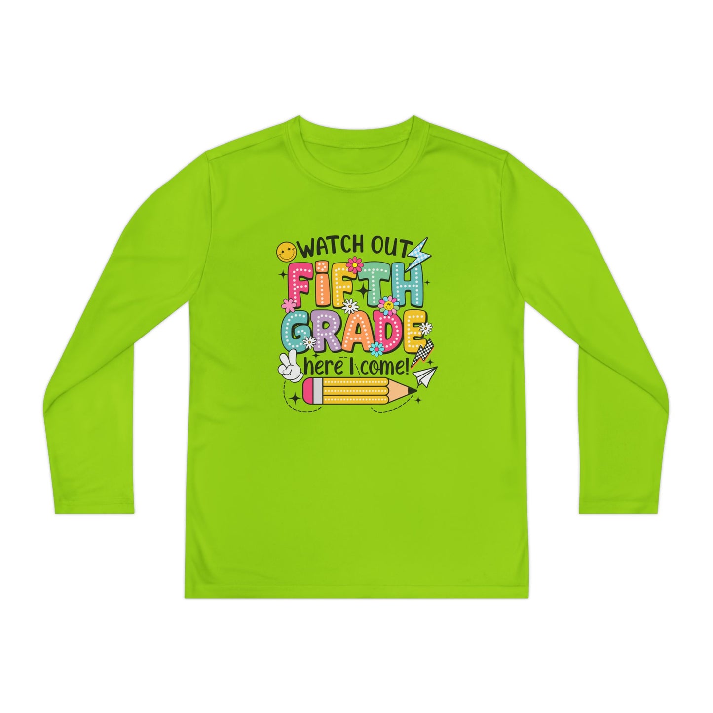 Youth Long Sleeve Tee - "Watch Out Fifth Grade Here I Come" Back-to-School Shirt