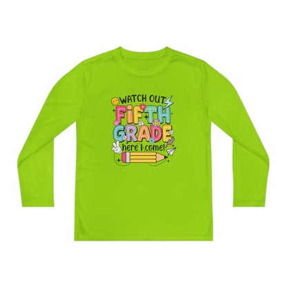 Youth Long Sleeve Tee - "Watch Out Fifth Grade Here I Come" Back-to-School Shirt